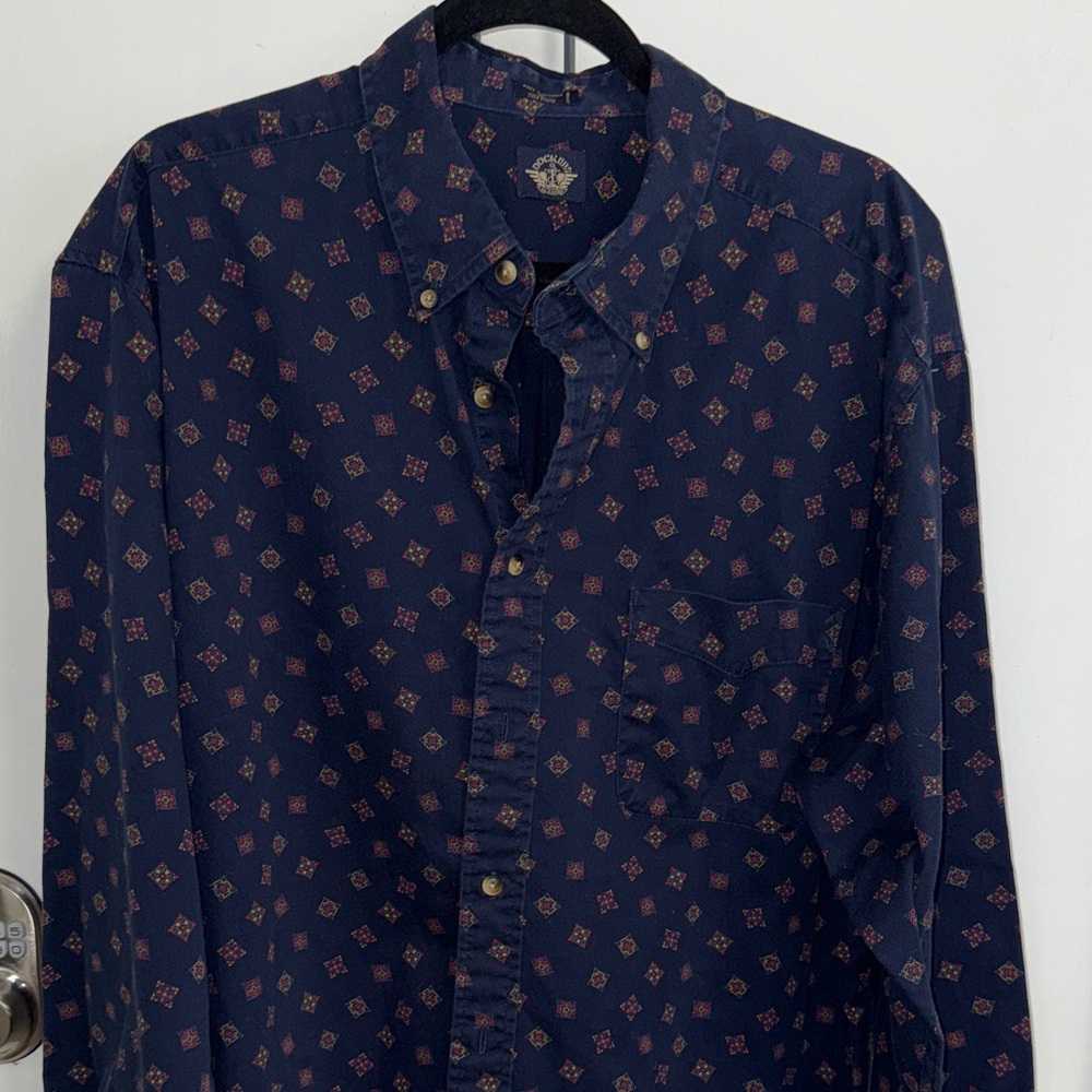 Dockers Men's Dark Blue Patterned Button Down Shirt